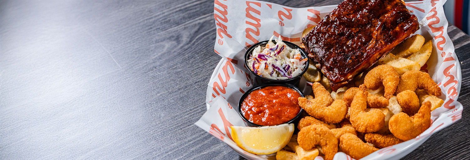 Whiskey River BBQ Ribs and Crispy Shrimp Two For You Combo
