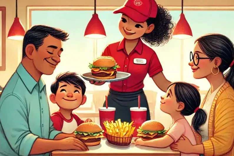 Family enjoying each other around bottomless fries
